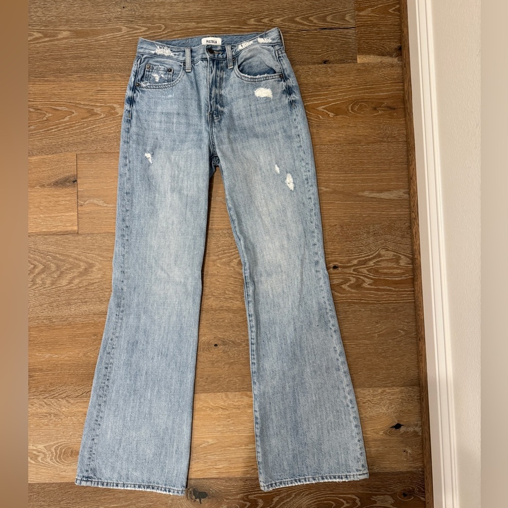 Pistola Light Blue Distressed Flare Jeans
